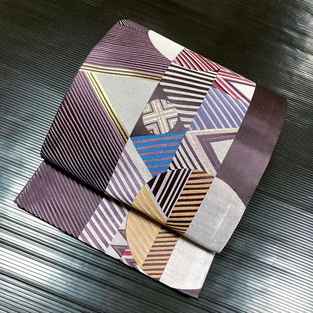 正絹　京袋帯【縞　丸　三角】