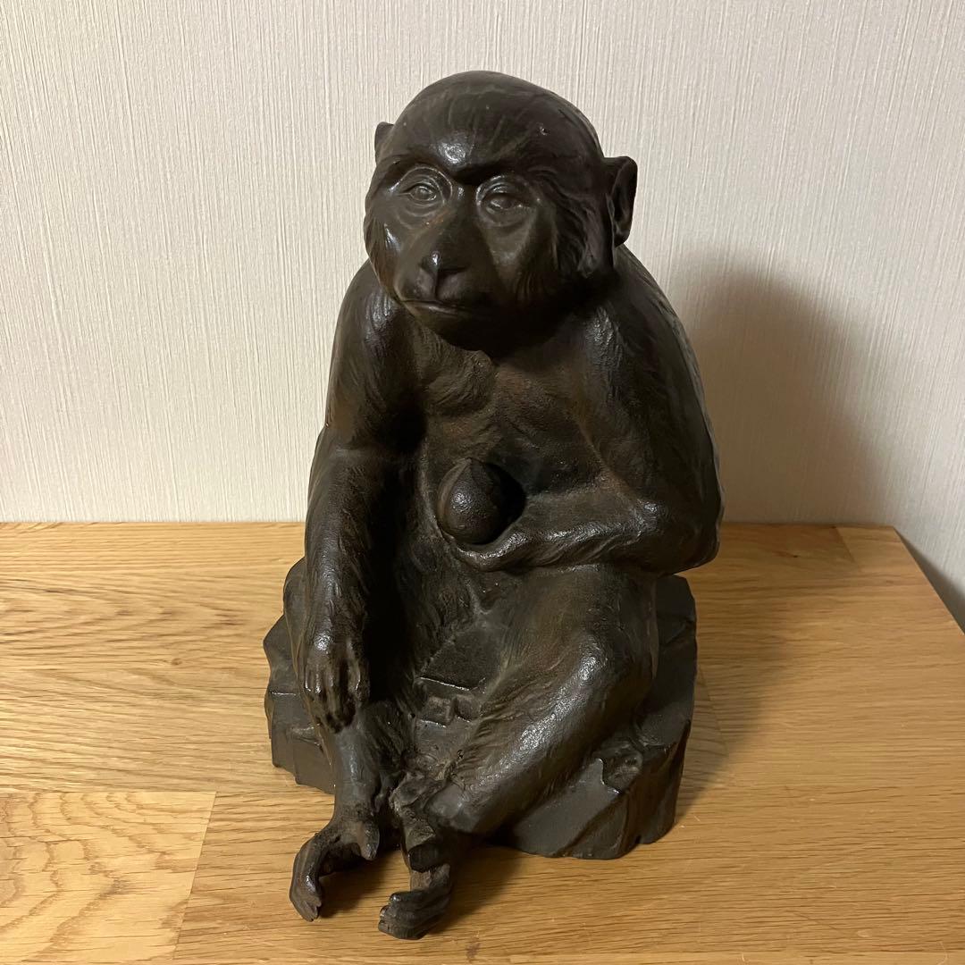 ※交渉中　高岡銅器　日展作家　環水造　猿　置物　オブジェ　➕　備前焼　銘々皿5枚