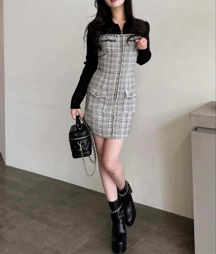 PARTYニットドッキングツイードタイトミニワンピースロイヤルパーティ