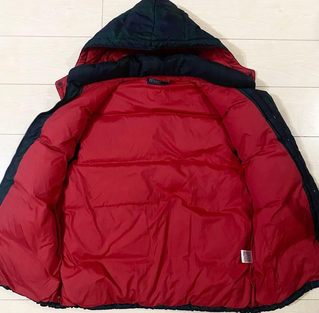 ラルフローレン ダウンベスト フード付きチェック柄 ブラックウォッチ L