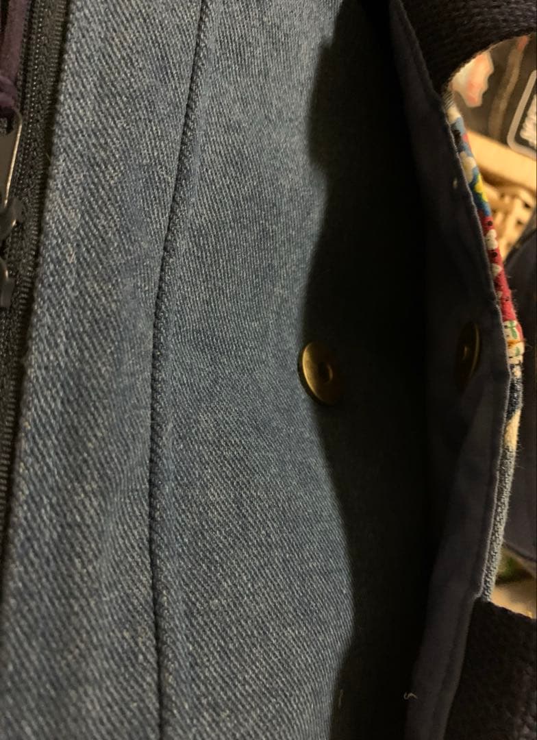 1938【もも】ワイヤー口金ボストンバッグ(L)、デニムリメイク