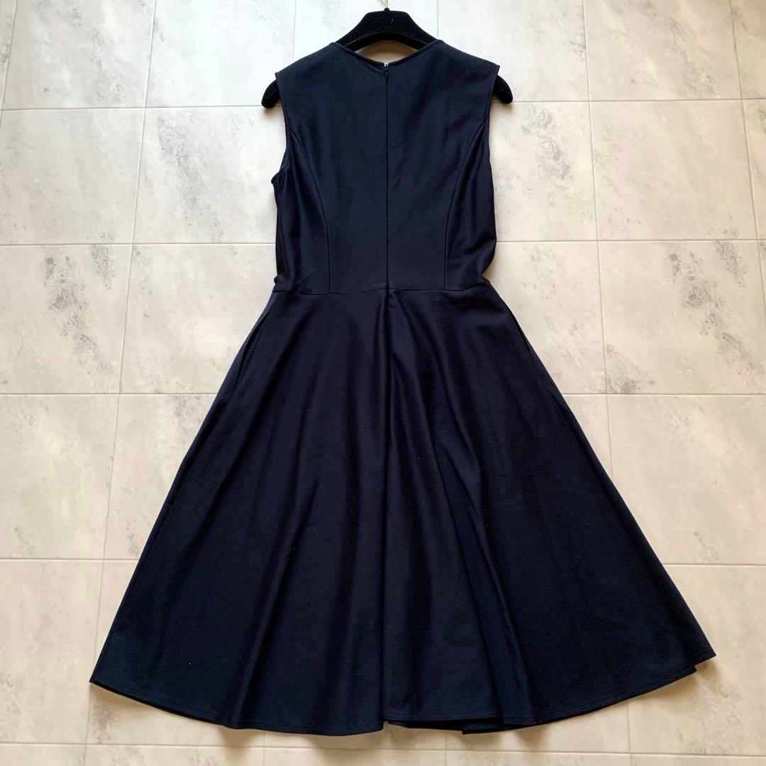 近年♡美品♡ルネ レース 切替 ノースリーブ ワンピース 膝丈 ネイビー 34