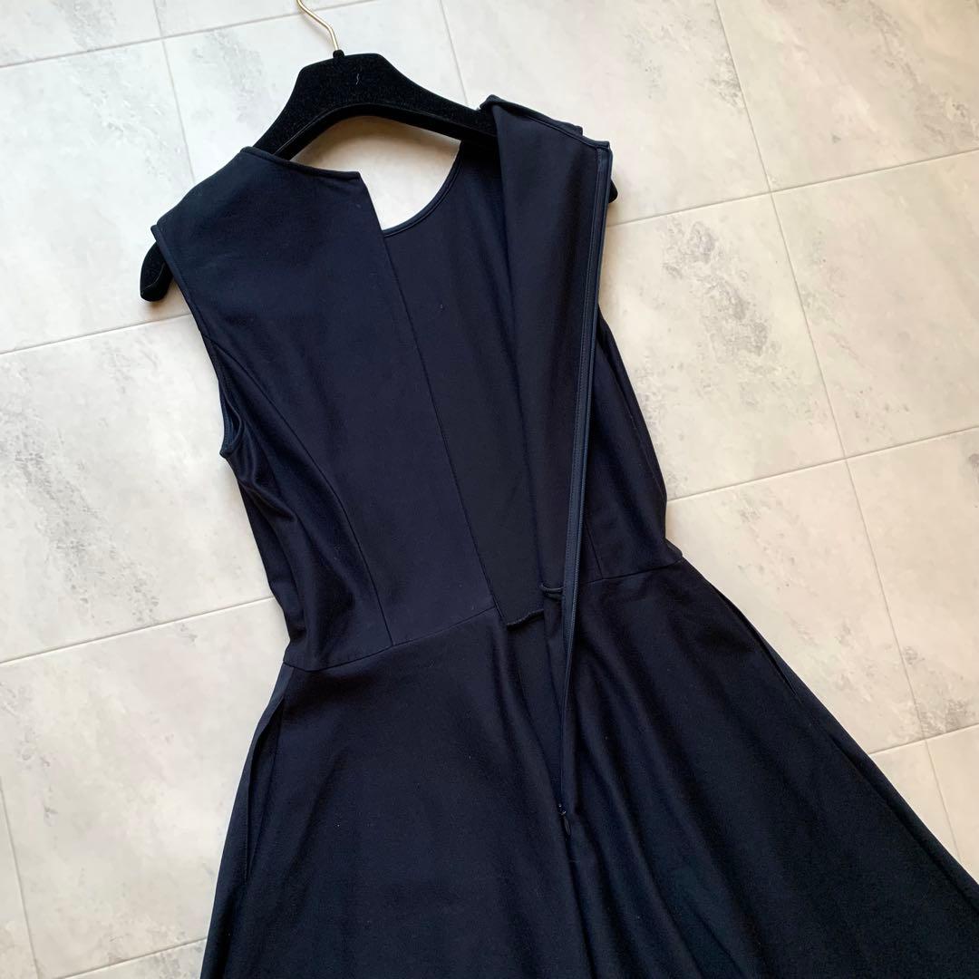 近年♡美品♡ルネ レース 切替 ノースリーブ ワンピース 膝丈 ネイビー 34