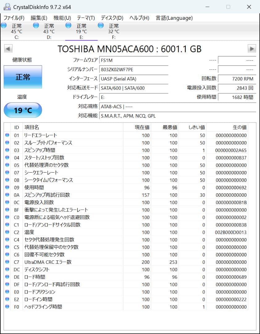 TOSHIBA MN05ACA600 6TB 内蔵型HDD