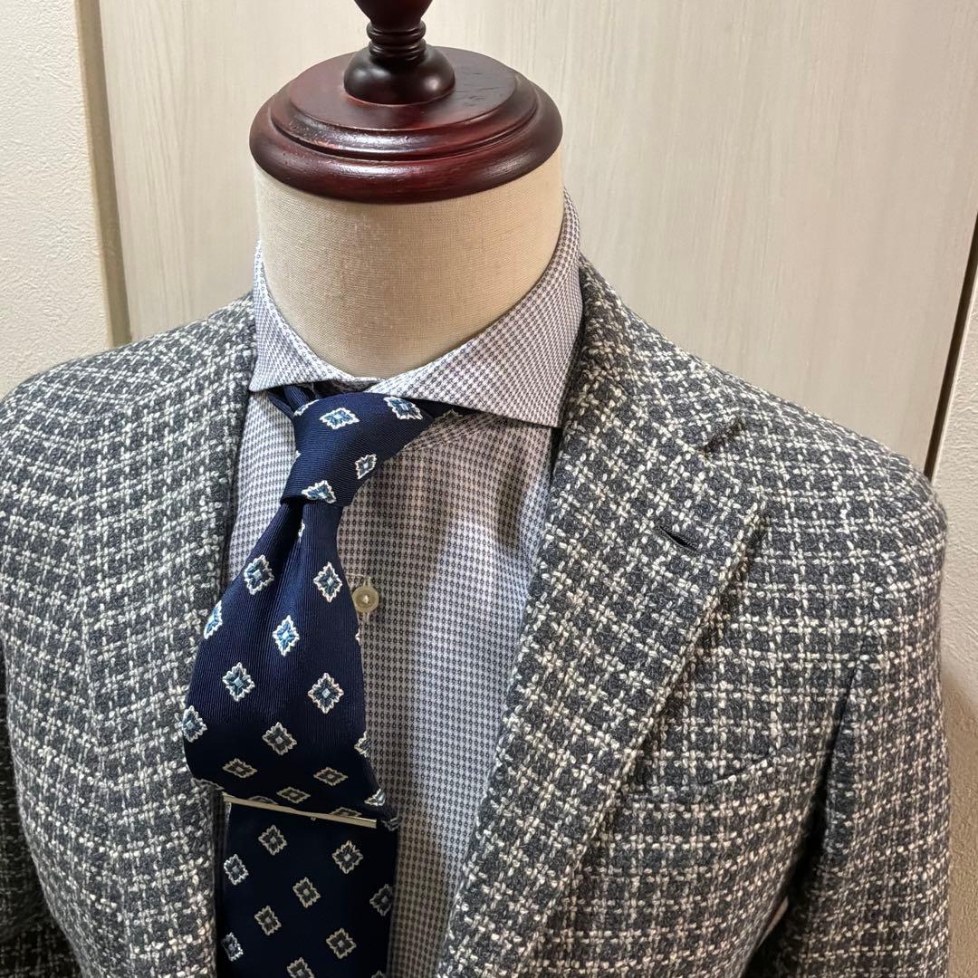 【美品】BEAMS-F グレー系チェック テーラードジャケット　44