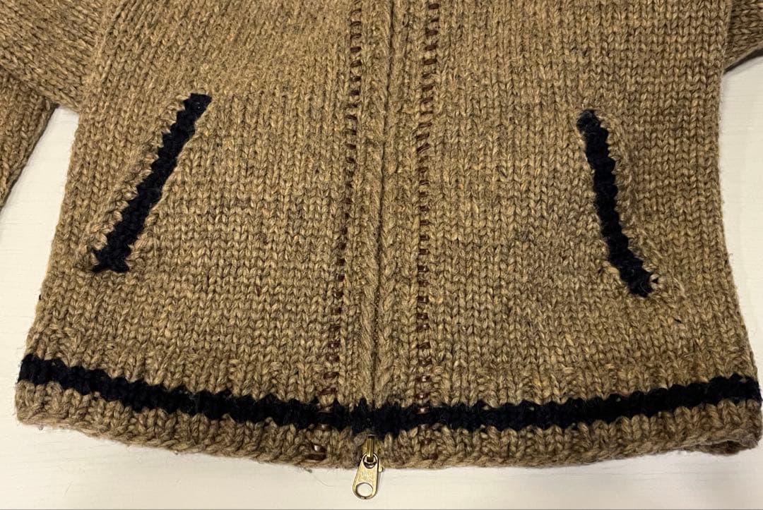 カナディアンセーター カウチン トナカイ柄 フーディ ニット 茶 ダブルジップ