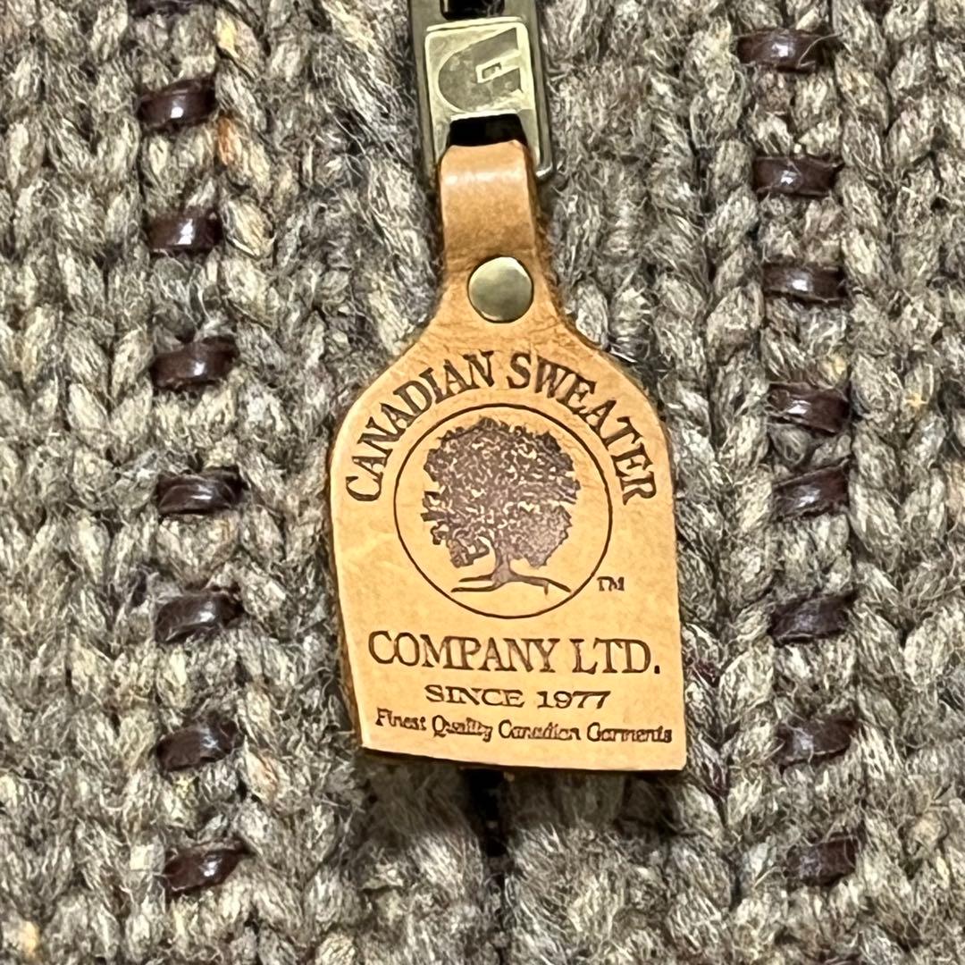 カナディアンセーター カウチン トナカイ柄 フーディ ニット 茶 ダブルジップ