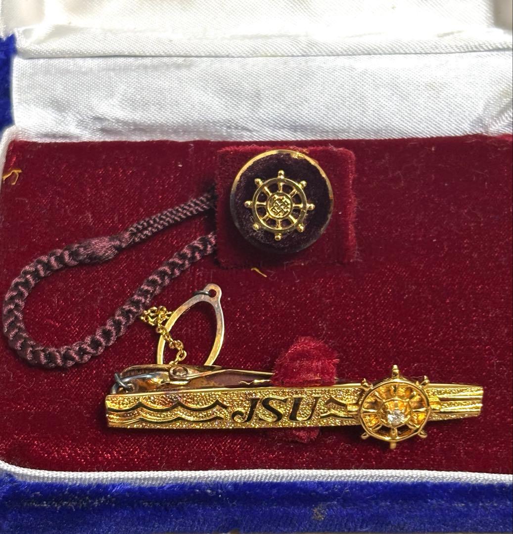 全日本海員組合特別功労賞　タイピン　バッジ　貴金属18金　シルバー　刻印品質表示