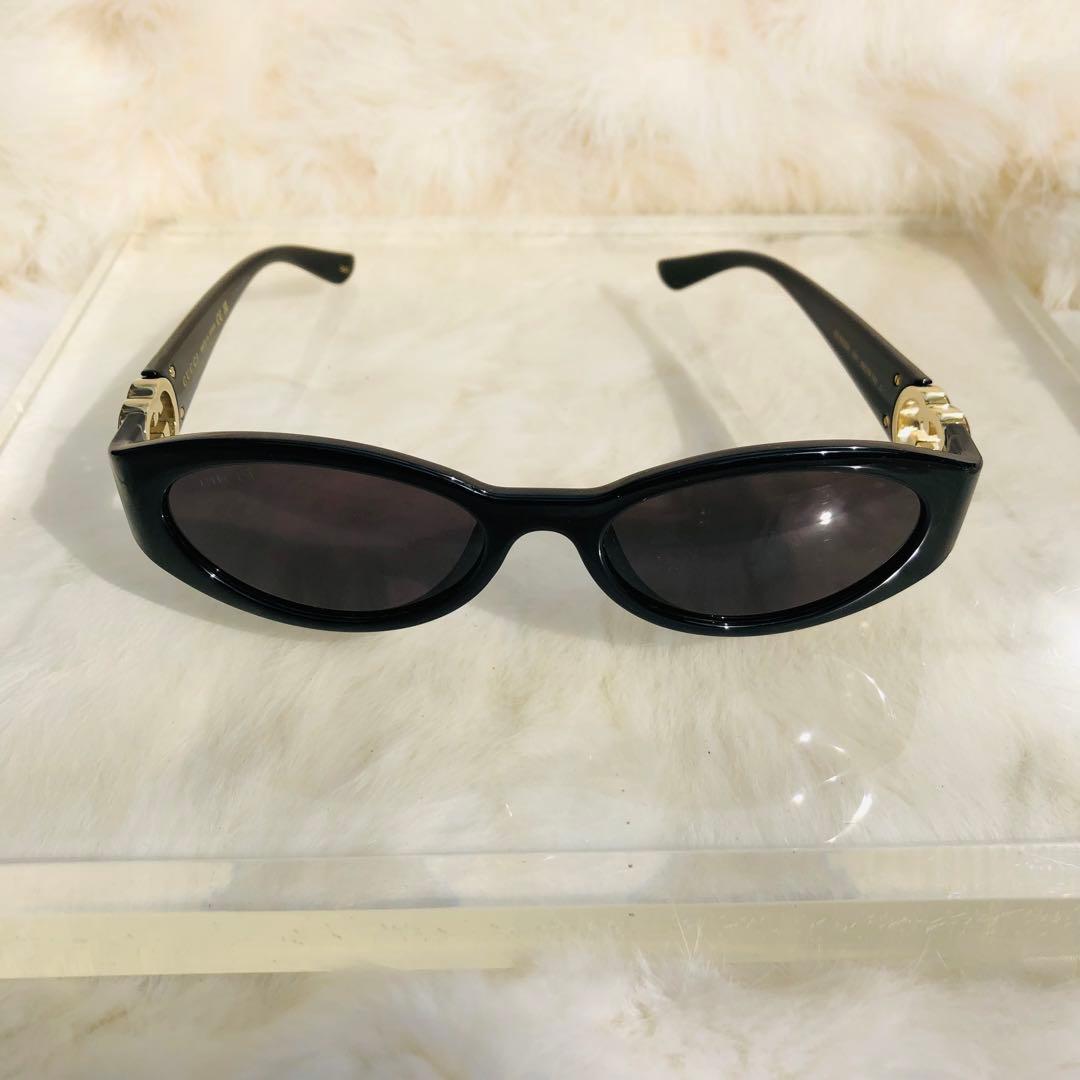 GUCCI ブラック オーバルサングラス GG柄 ゴールド 男女兼用　早い者勝ち