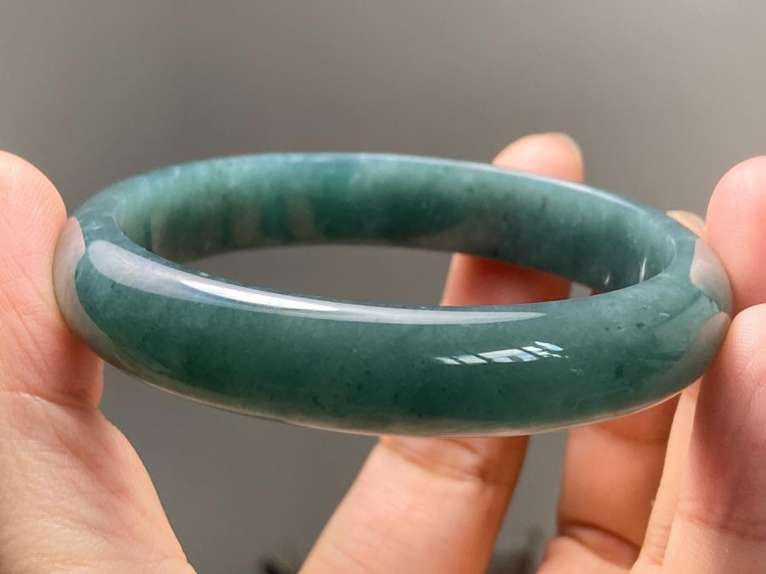 BG9-03 美品 糯氷種 深灰藍 56.1MM グアテマラ産 本翡翠 バングル