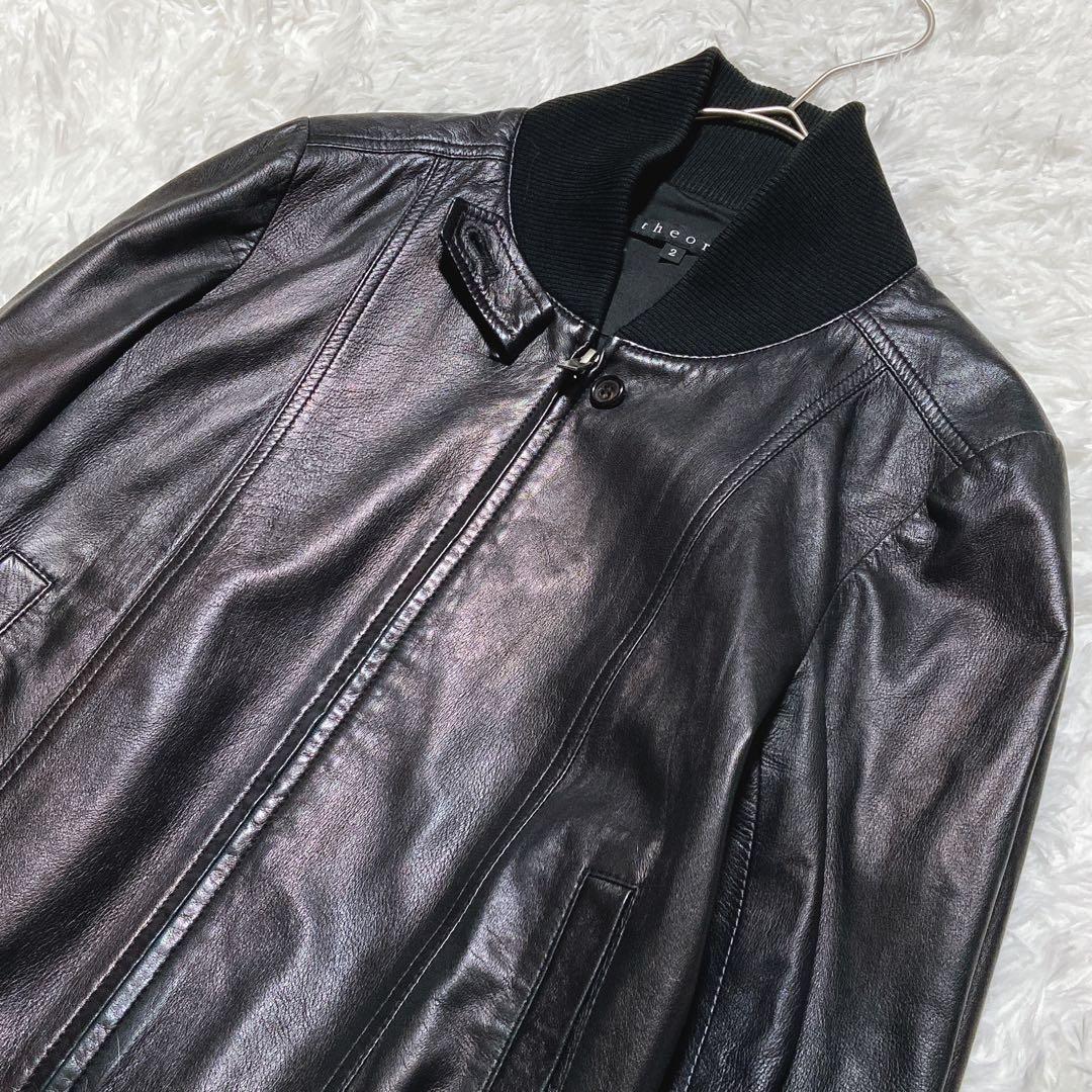 美品⭐️セオリー　シングルライダースジャケット　ダブルジップ　ラムレザー　黒