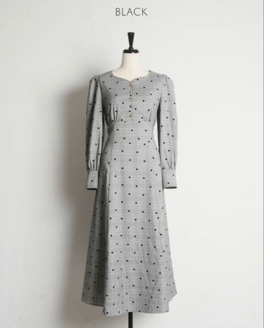 【新品】ハート釦バックレースアップハートフロッキー×チェックワンピース