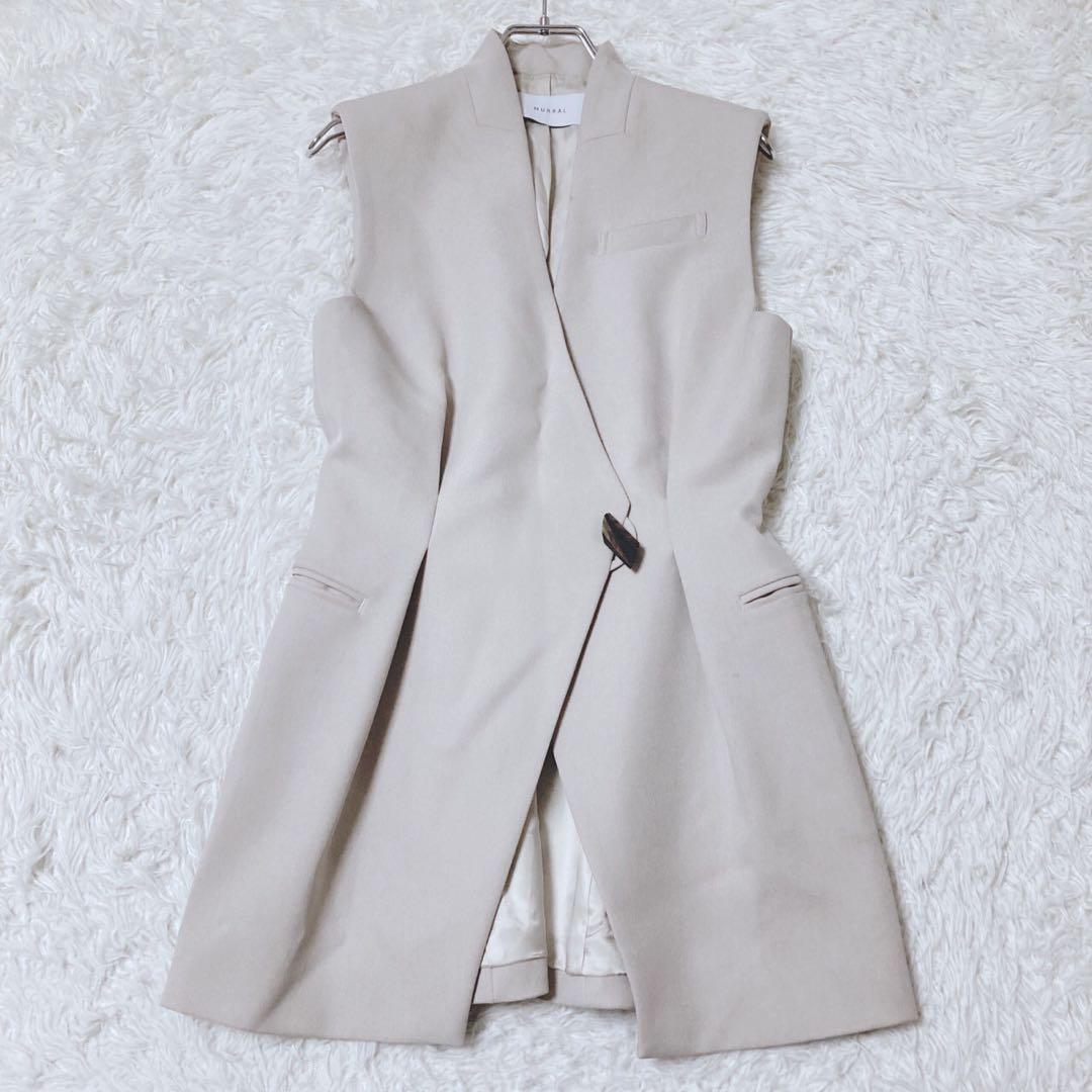 ミューラル　ロングベスト　ジレ　ノーカラー　通勤　オフィス　大人カジュアル　F