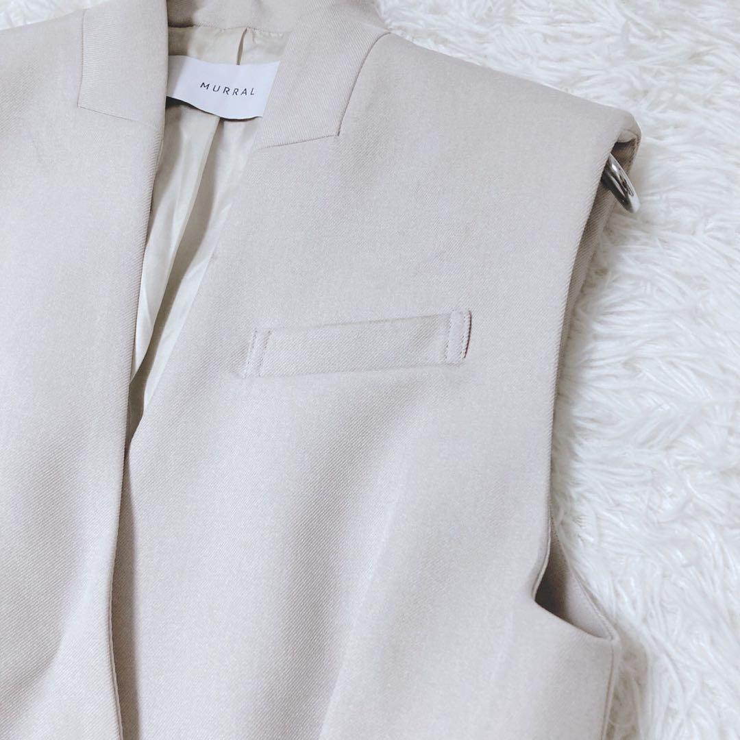 ミューラル　ロングベスト　ジレ　ノーカラー　通勤　オフィス　大人カジュアル　F