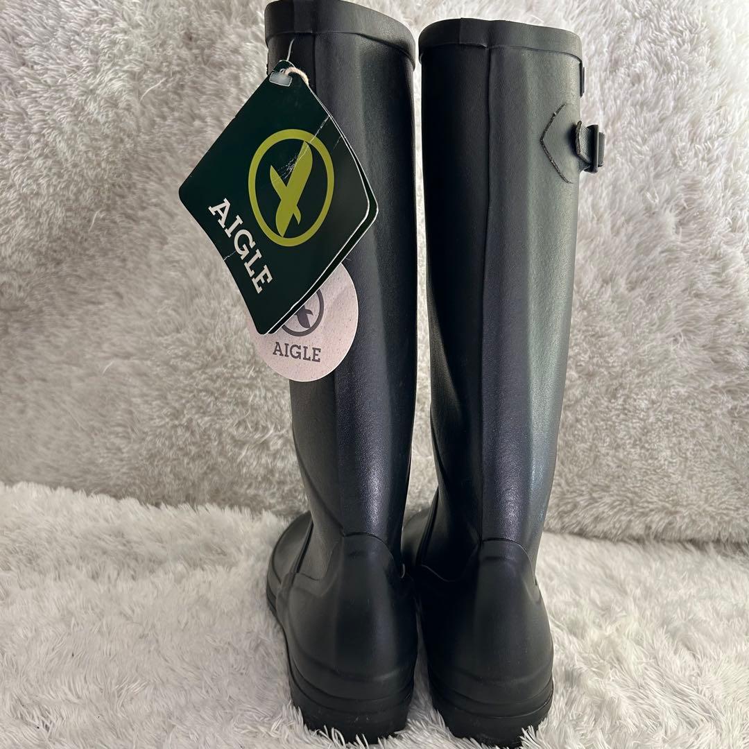 【試着のみ】エーグル AIGLE レインブーツ ロング　ブラック　38(24)