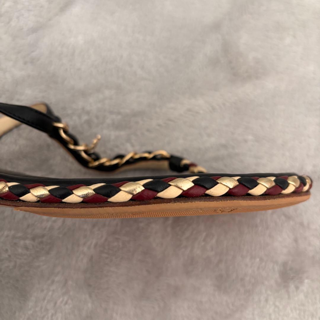 CHANEL ココマーク チェーン編み込みトングサンダル 38