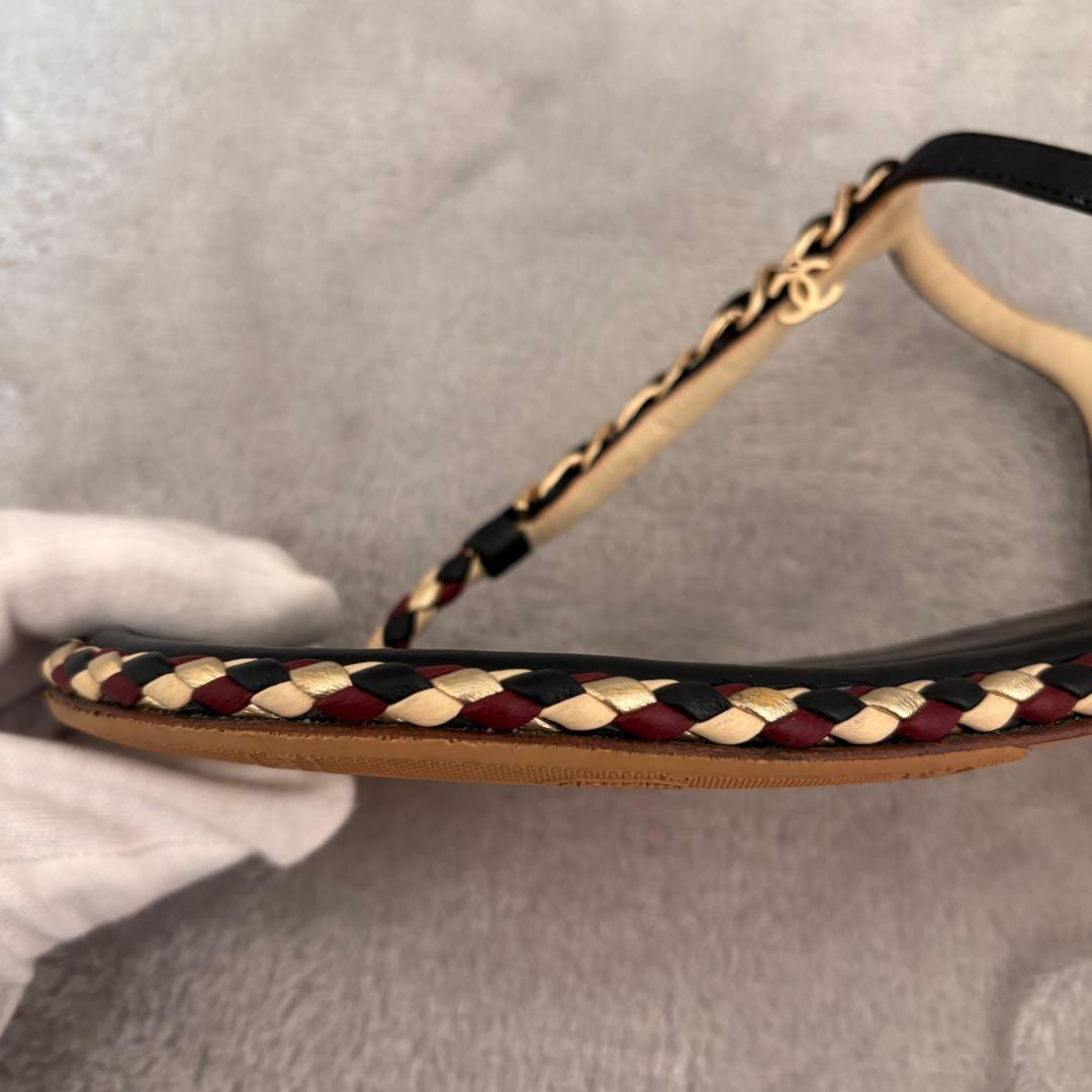 CHANEL ココマーク チェーン編み込みトングサンダル 38