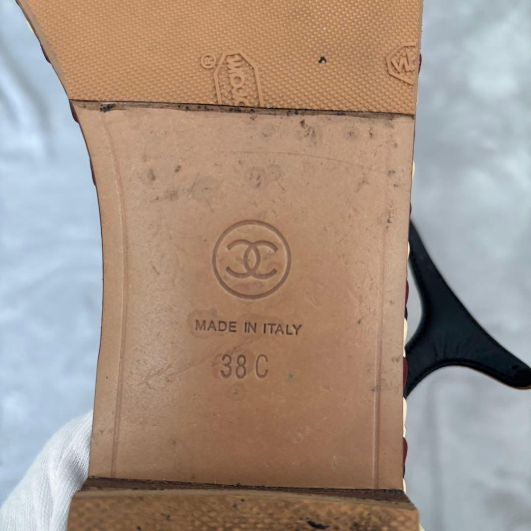 CHANEL ココマーク チェーン編み込みトングサンダル 38