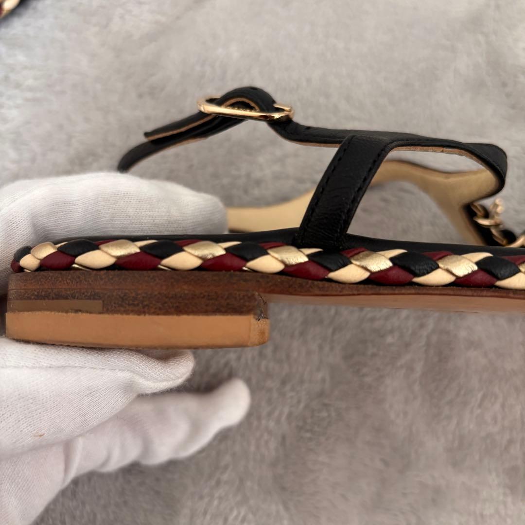 CHANEL ココマーク チェーン編み込みトングサンダル 38