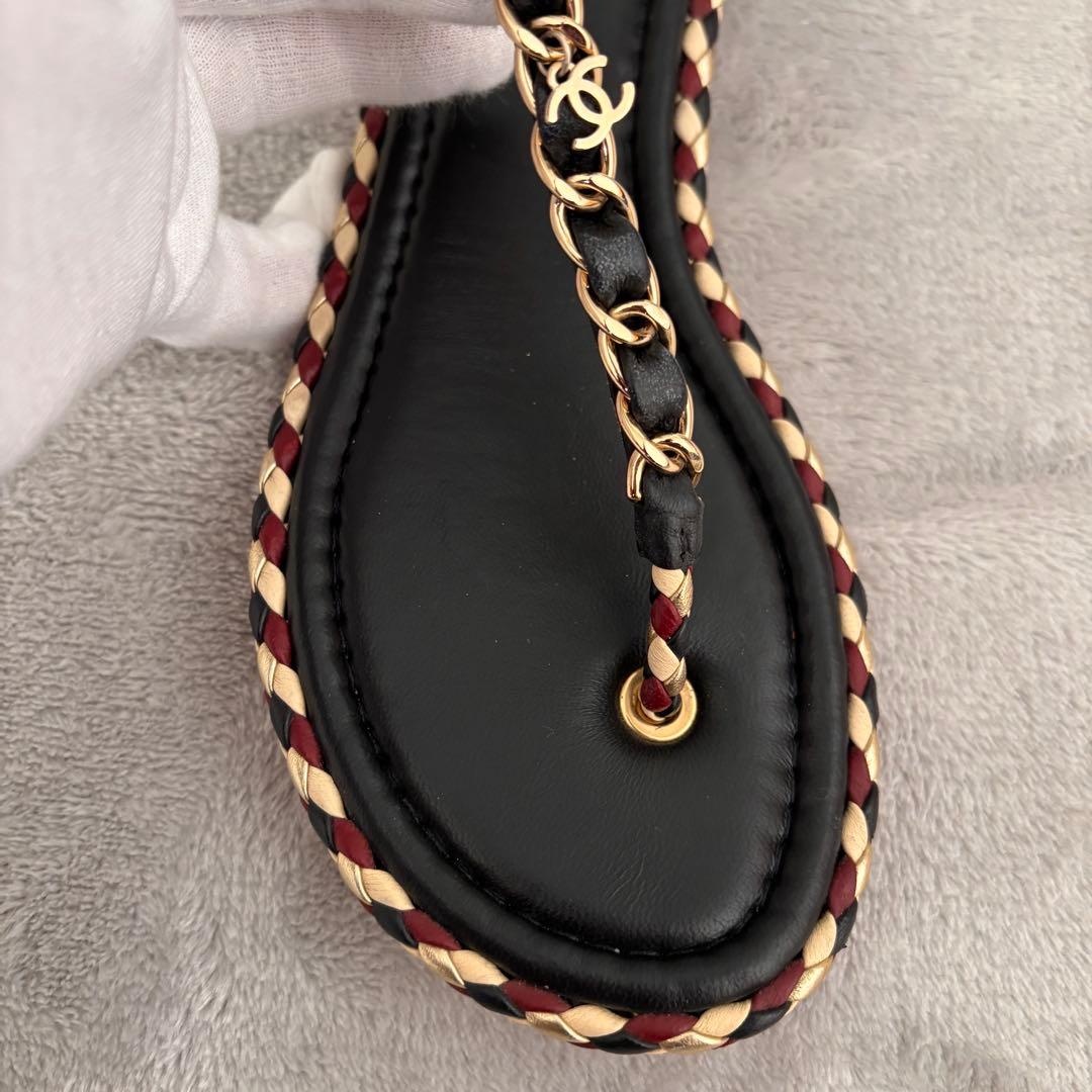 CHANEL ココマーク チェーン編み込みトングサンダル 38
