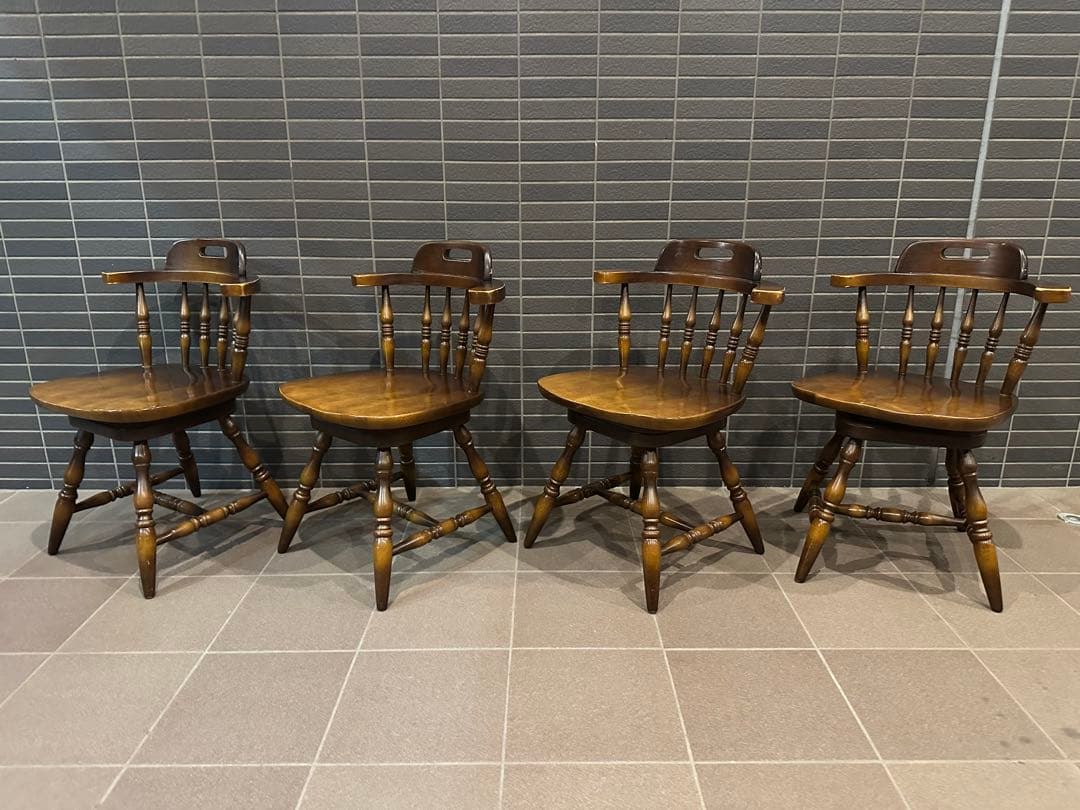 飛騨産業 キツツキマーク ウィンザーチェア ダイニングチェア 回転椅子 4脚