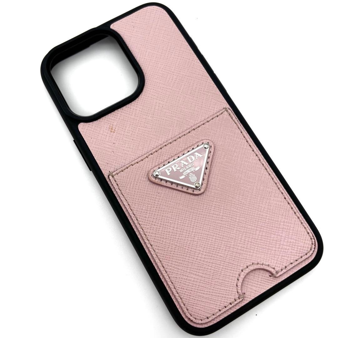 【正規品・美品】プラダ iPhone15ProMax ケース 三角ロゴ ピンク