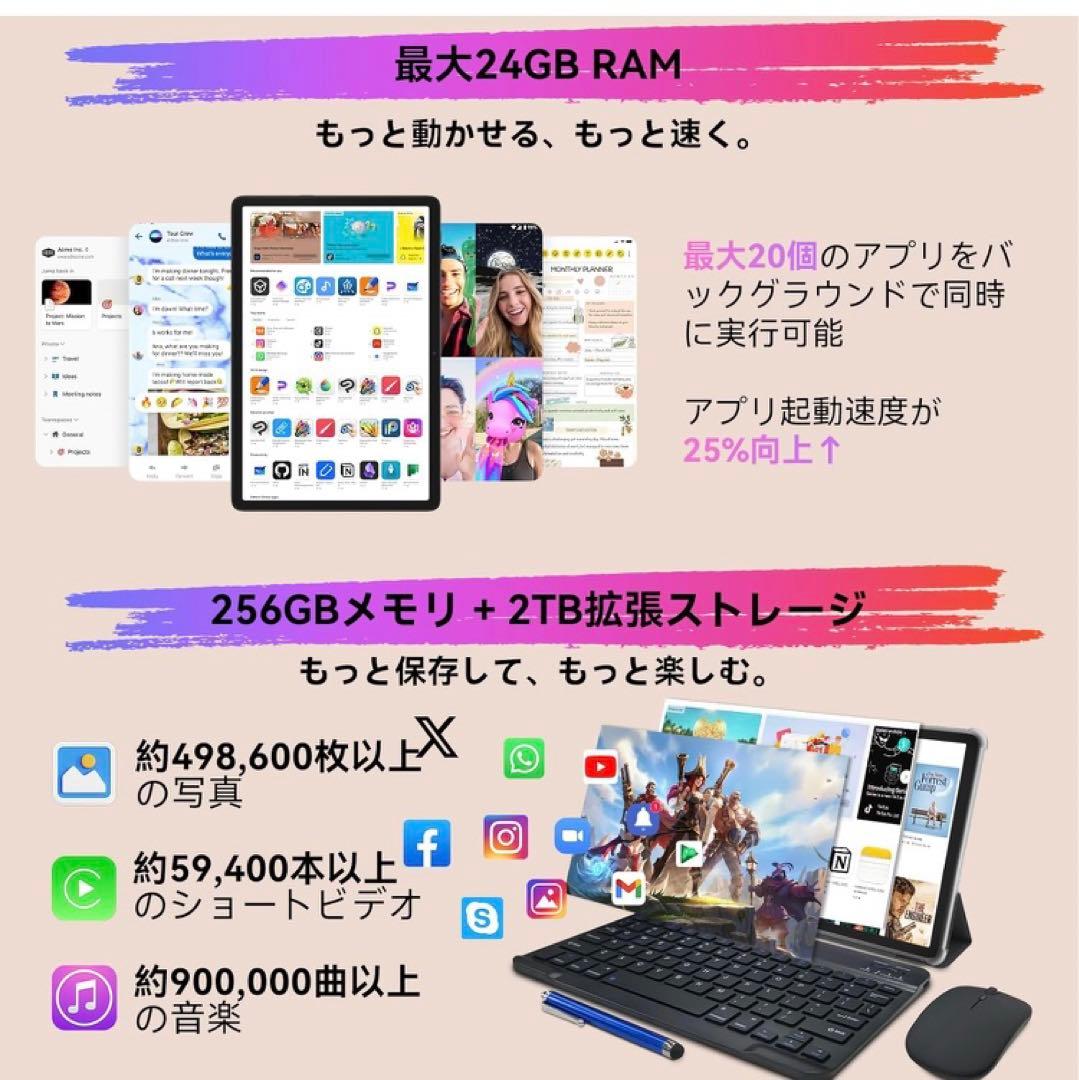 タブレット 10インチ Wi-Fi 24GB RAM(8+16)+256GB