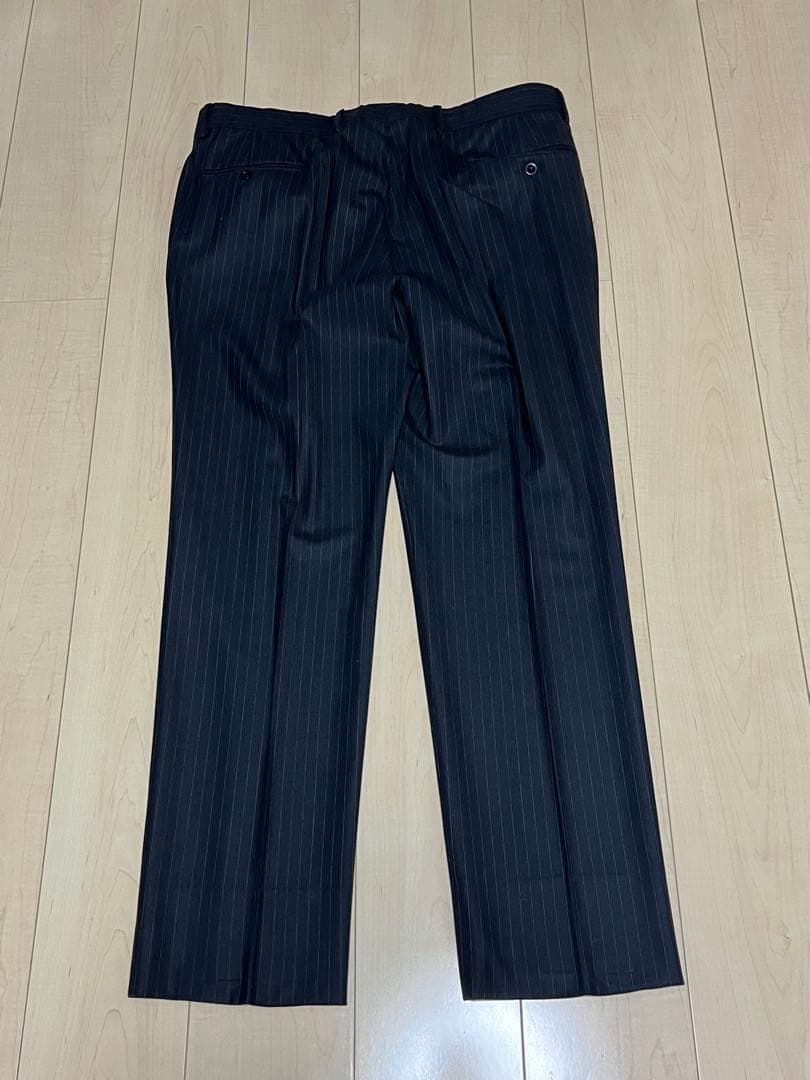 HERMES☆ストレッチウールストライプパンツネイビー52used美品