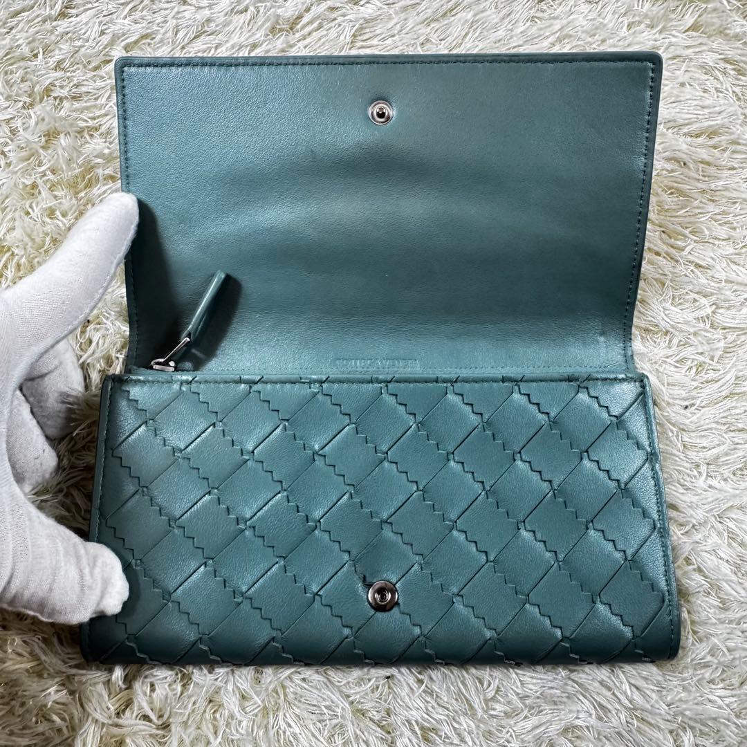 美品✨希少　ボッテガヴェネタ　長財布　フラップ　マキシイントレ　グリーン