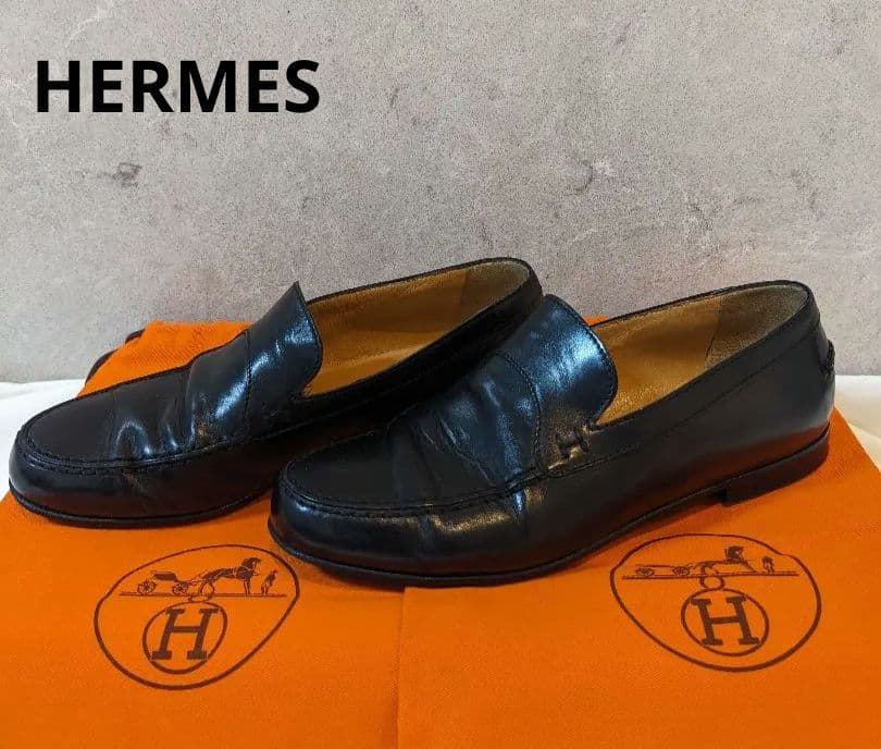 ☆HERMES☆Hロゴ刺繍入りローファー ブラック 361/2