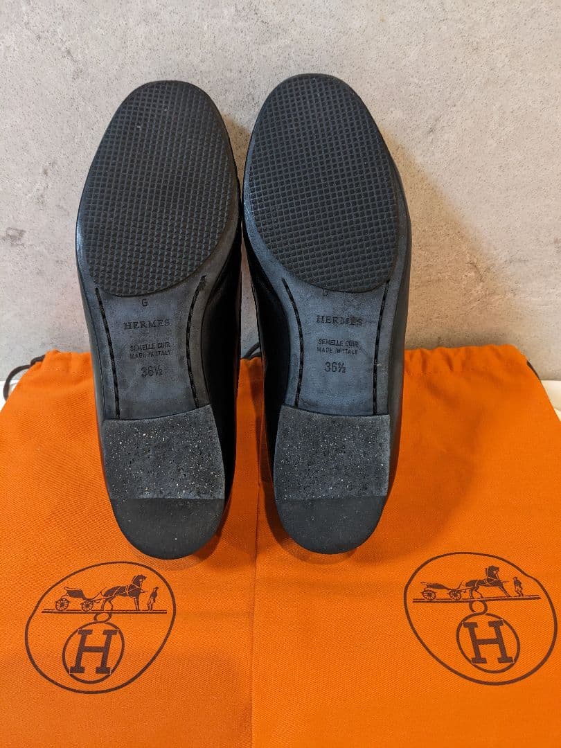 ☆HERMES☆Hロゴ刺繍入りローファー ブラック 361/2