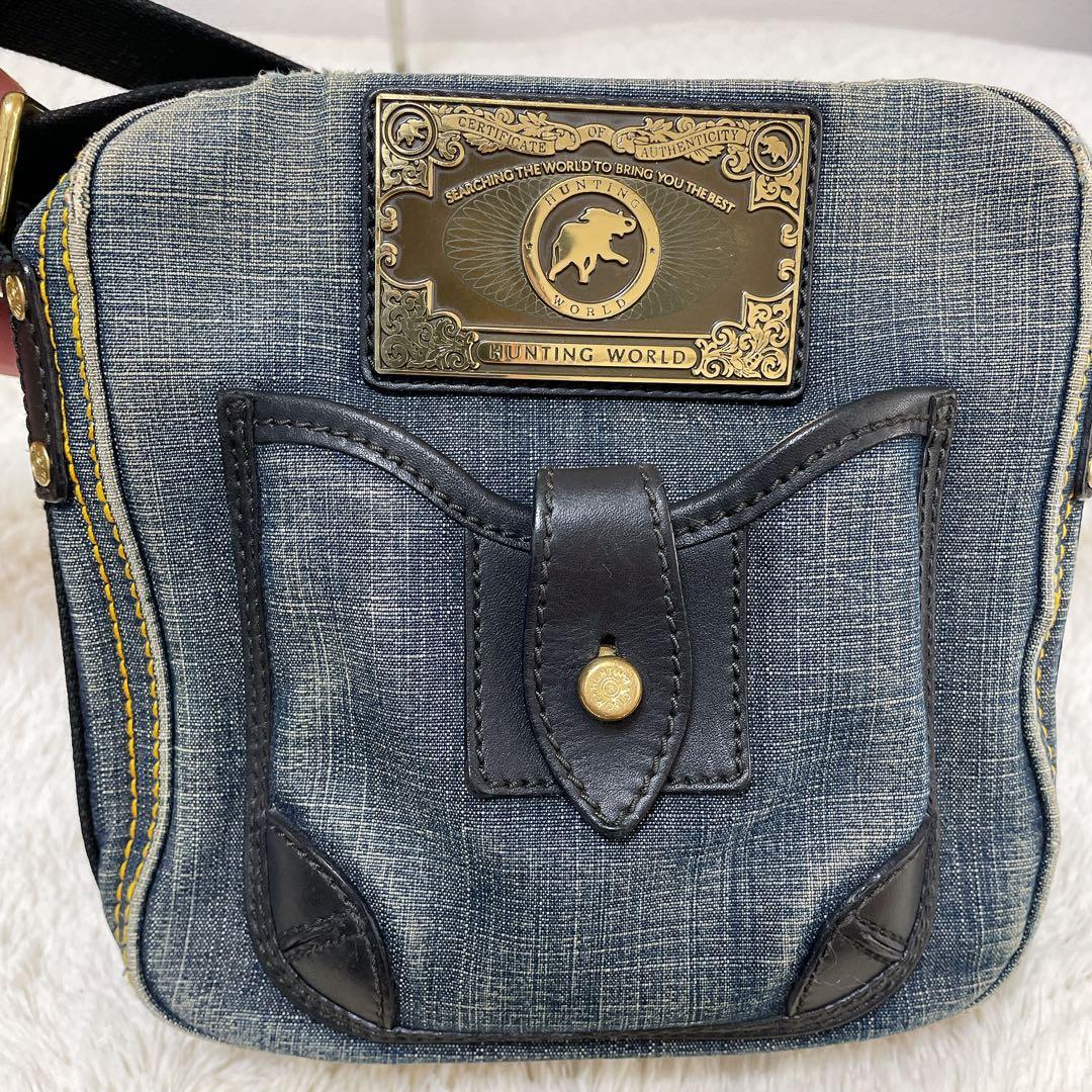 【希少】HUNTING WORLD デニム×レザー ショルダーバッグ 斜め掛け