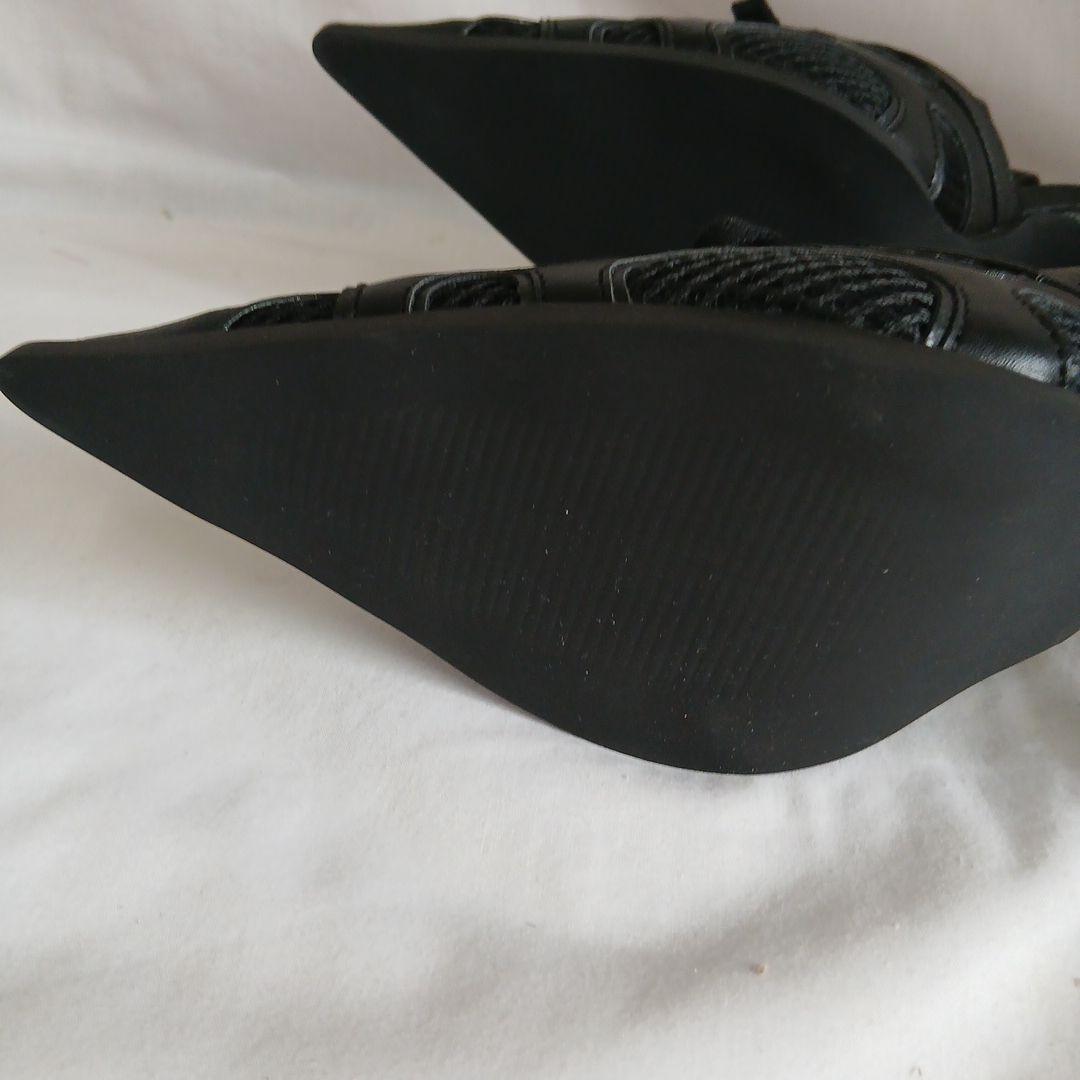 (184)ACLTENT ブラック ポインテッドトゥ ミュールSサイズ