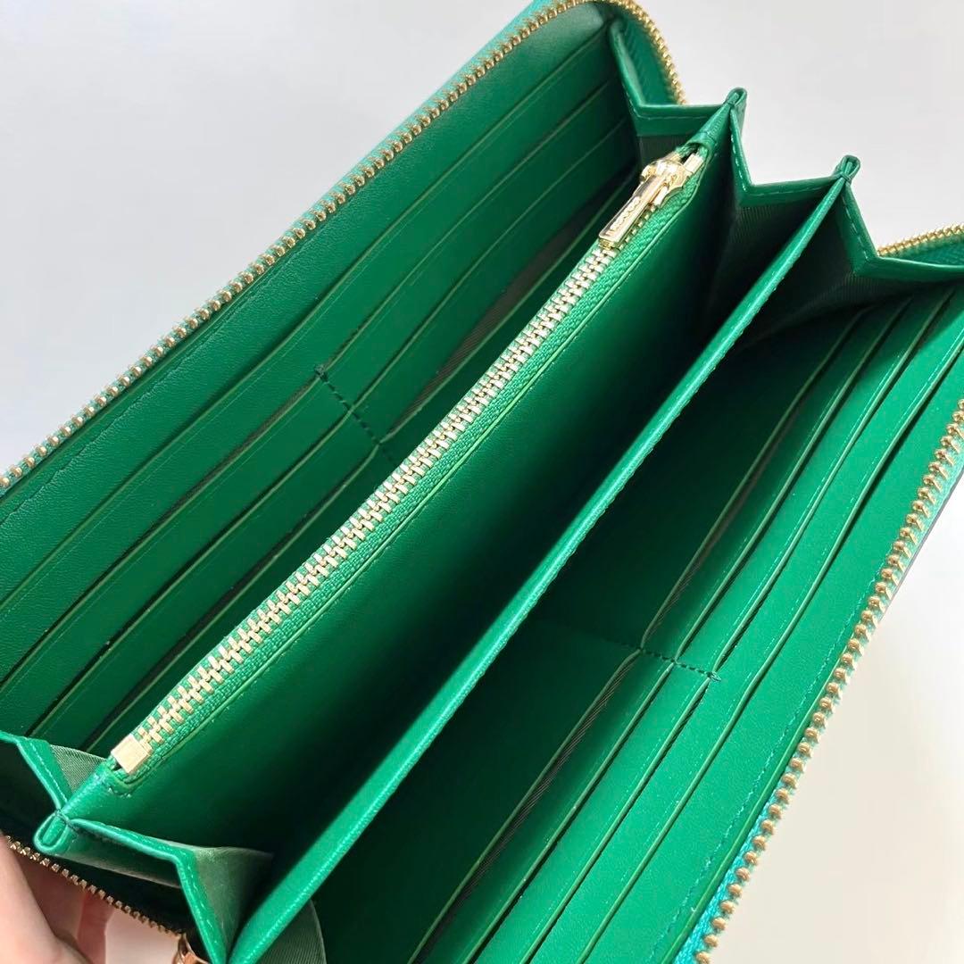 COACH コーチ レザー ラウンド 長財布 ストラップつき グリーン