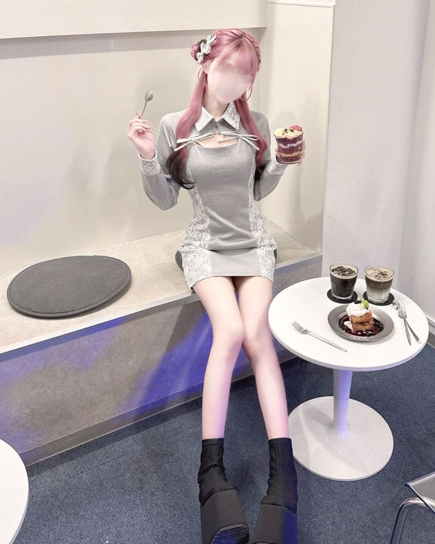 HONEYMEW レーススウェットタイトワンピース