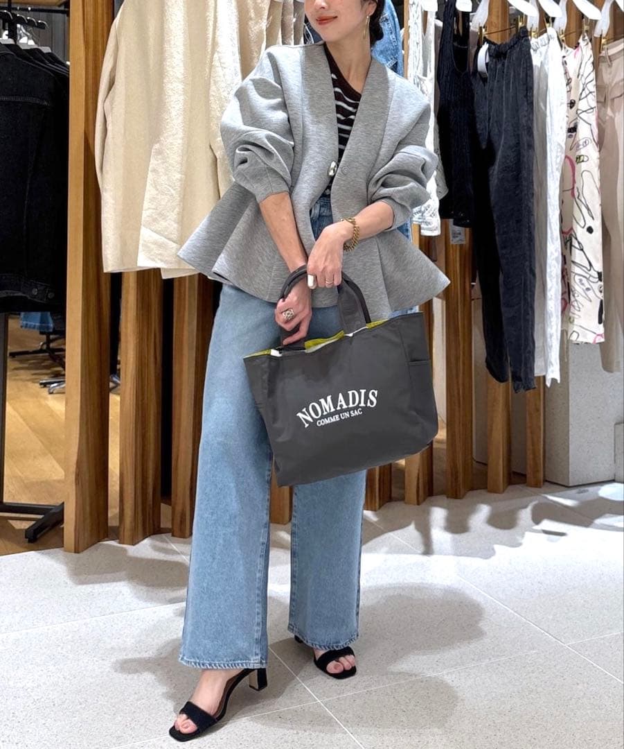 美品✨アダムエロペ＊エッグブローチ付きペプラムカーディガン 洗える 2025春夏