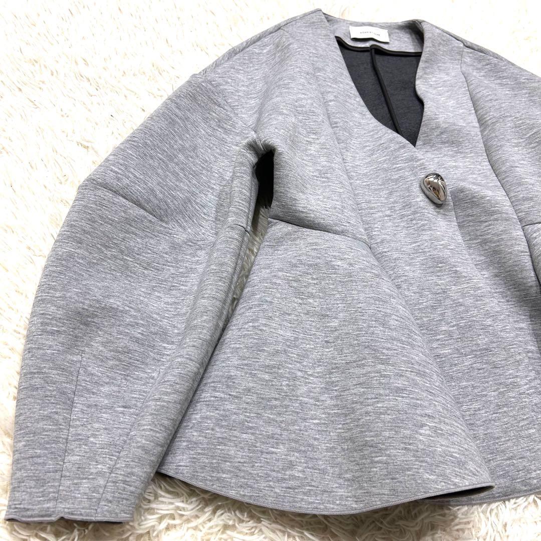 美品✨アダムエロペ＊エッグブローチ付きペプラムカーディガン 洗える 2025春夏