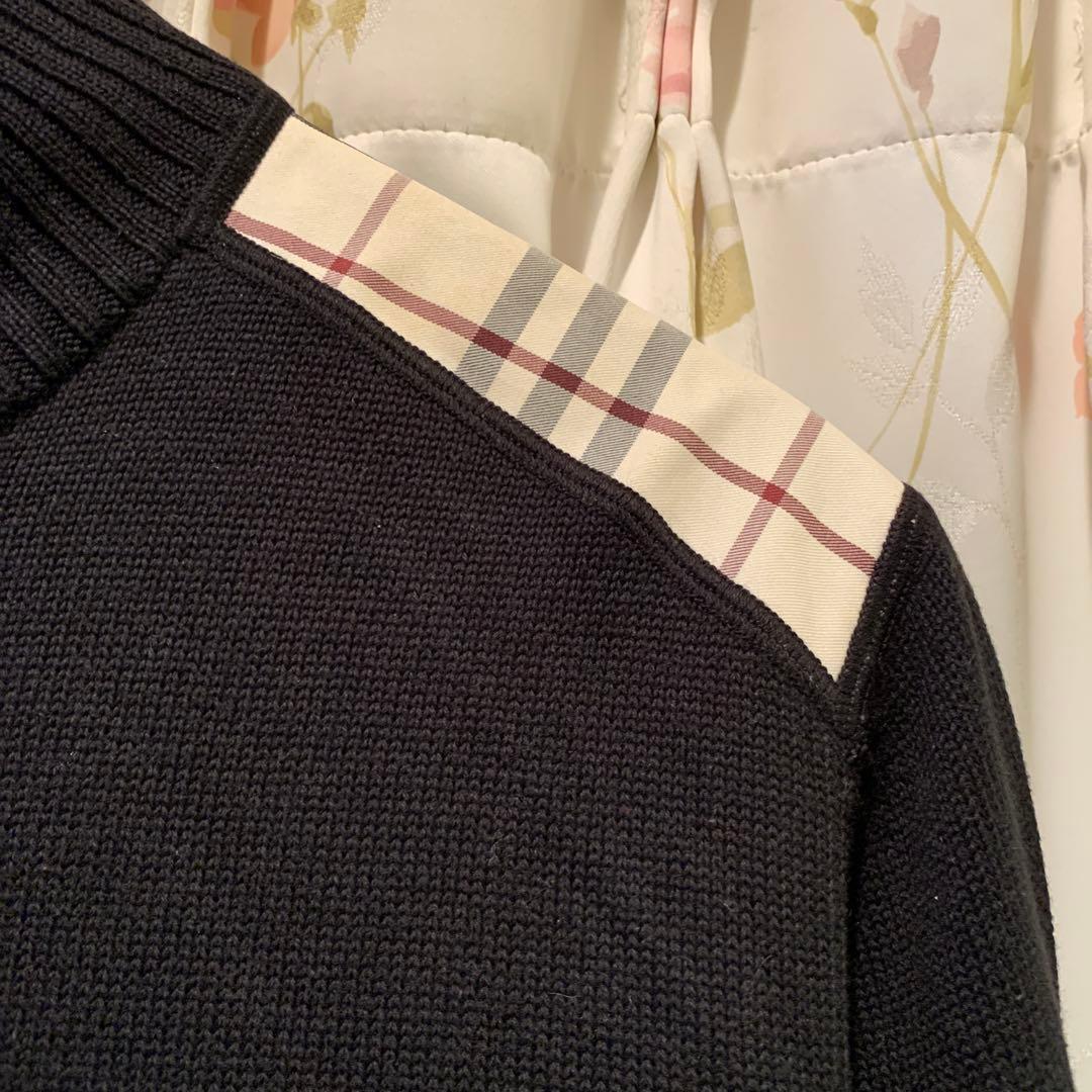 バーバリーブラックレーベル　ニットジップアップ　メガチェック　 Lサイズ