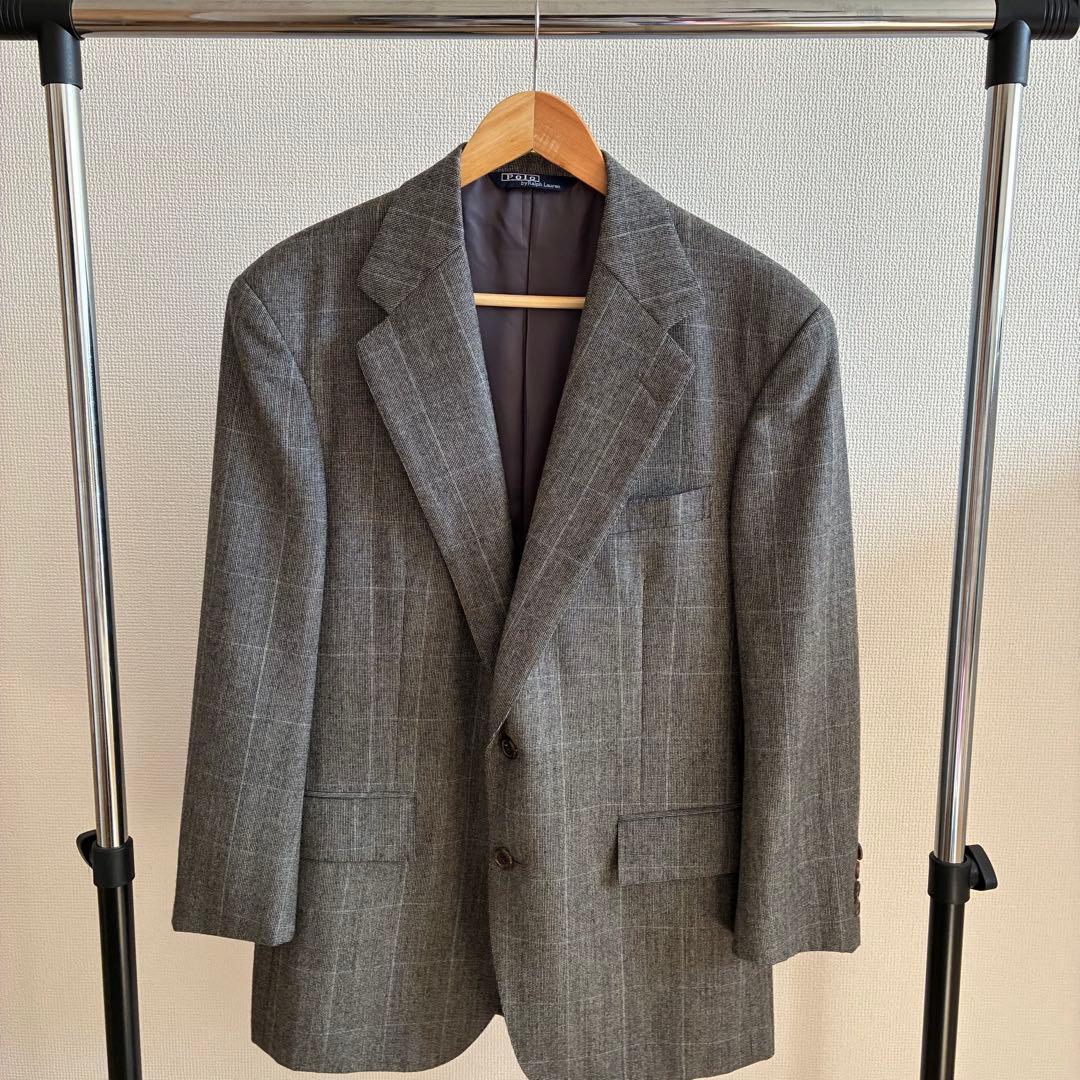 【美品】ポロバイラルフローレン ウール100% テーラードジャケット 冬 グレー