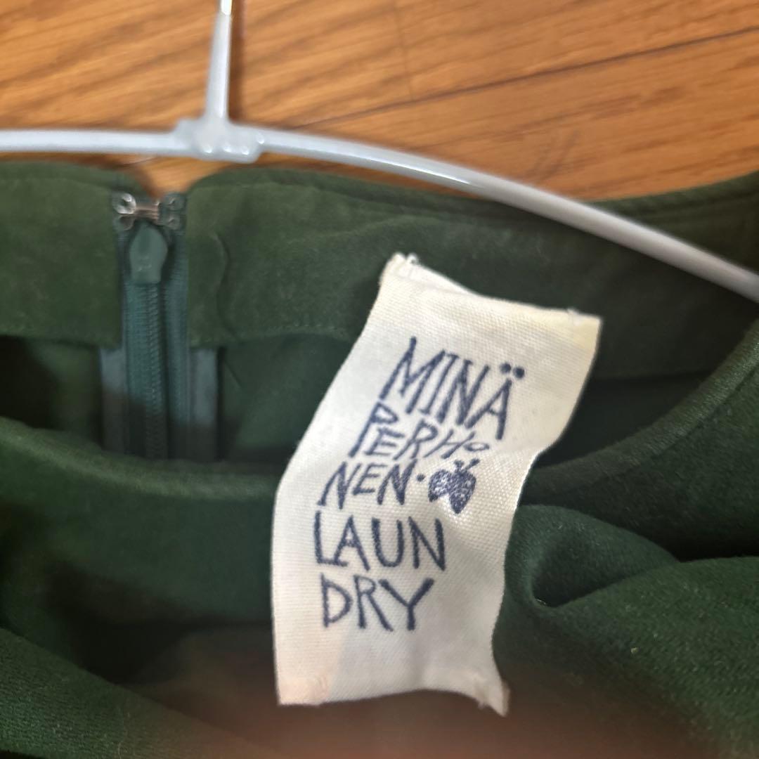 ミナペルホネン　happa ダークグリーン 七分袖 ひざ丈ワンピース　38