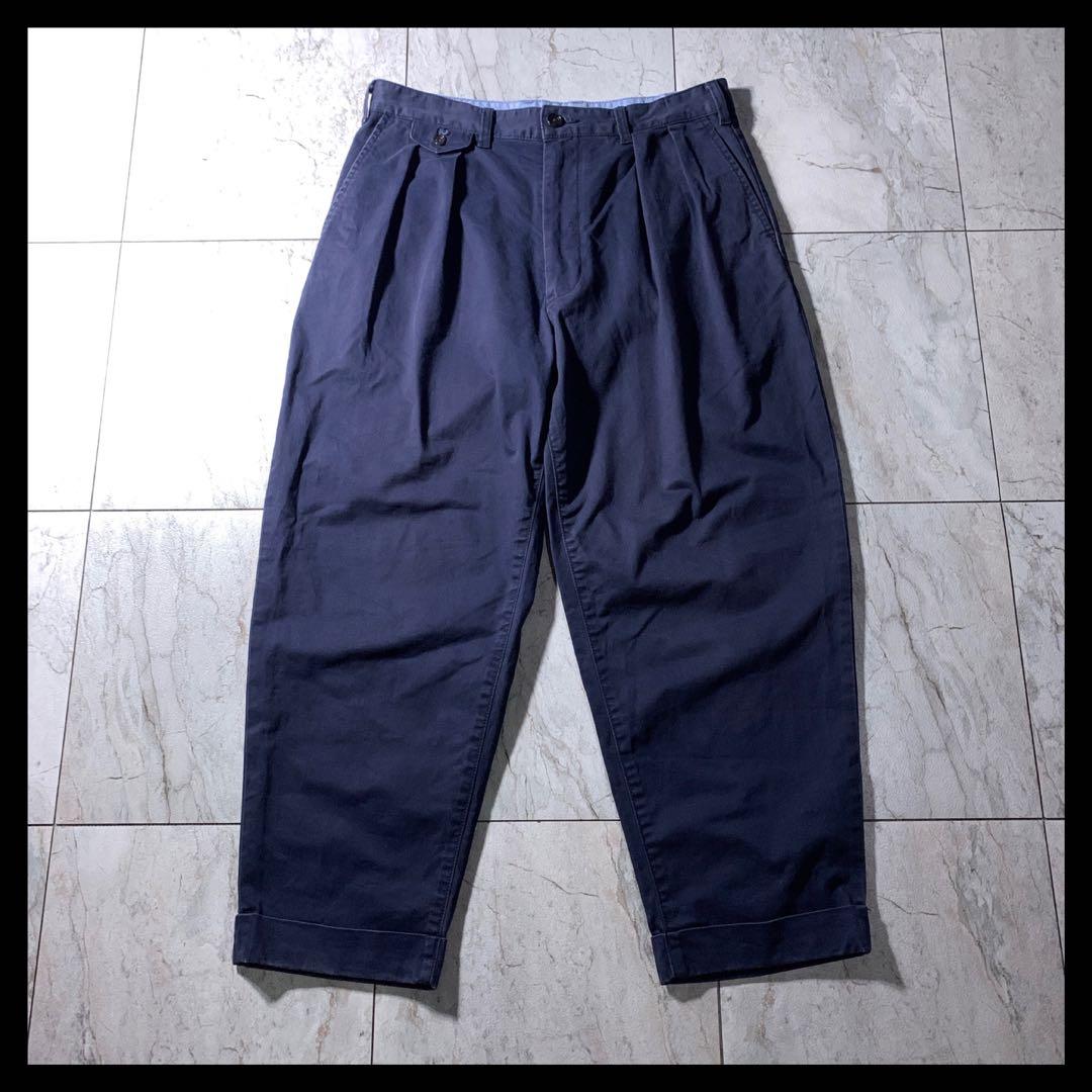 BEAMS+ 百名品 2プリーツ タック チノ トラウザーズ ネイビー M