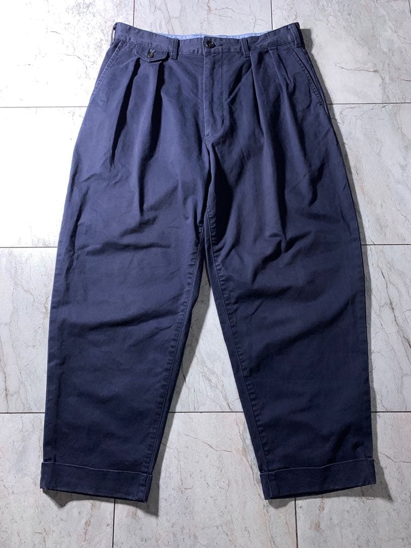 BEAMS+ 百名品 2プリーツ タック チノ トラウザーズ ネイビー M