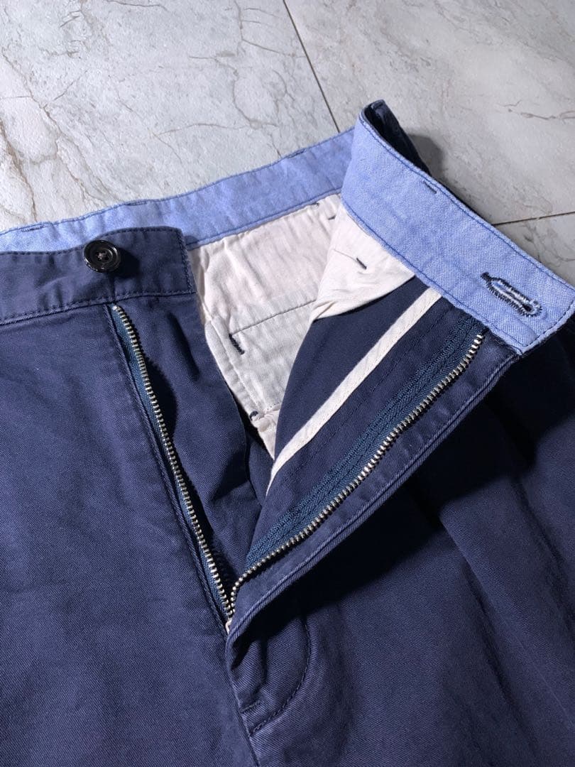 BEAMS+ 百名品 2プリーツ タック チノ トラウザーズ ネイビー M