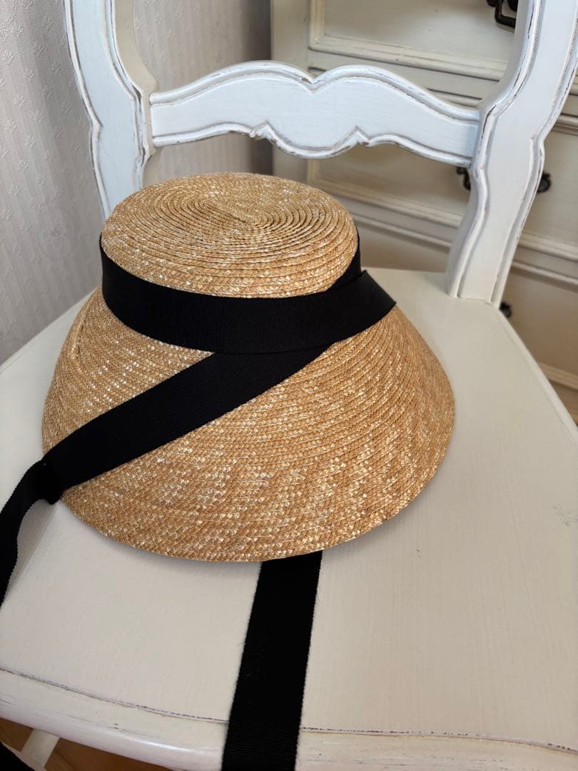 KIKONO ベージュ 麦わら帽子 黒リボン