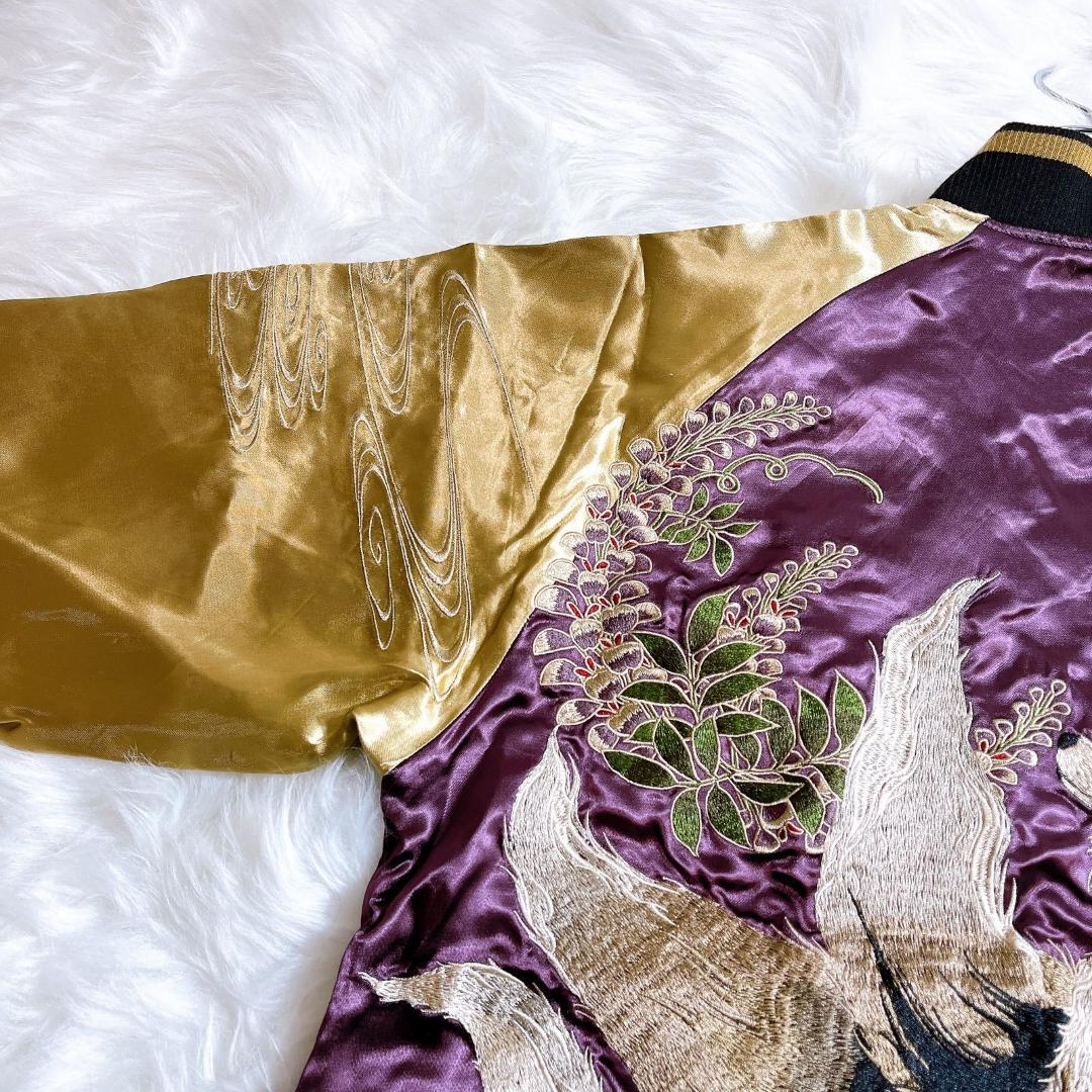 絡繰魂 　枝垂れ桜に九尾の狐 刺繍 和柄 スカジャン　リバーシブル　スーベニア