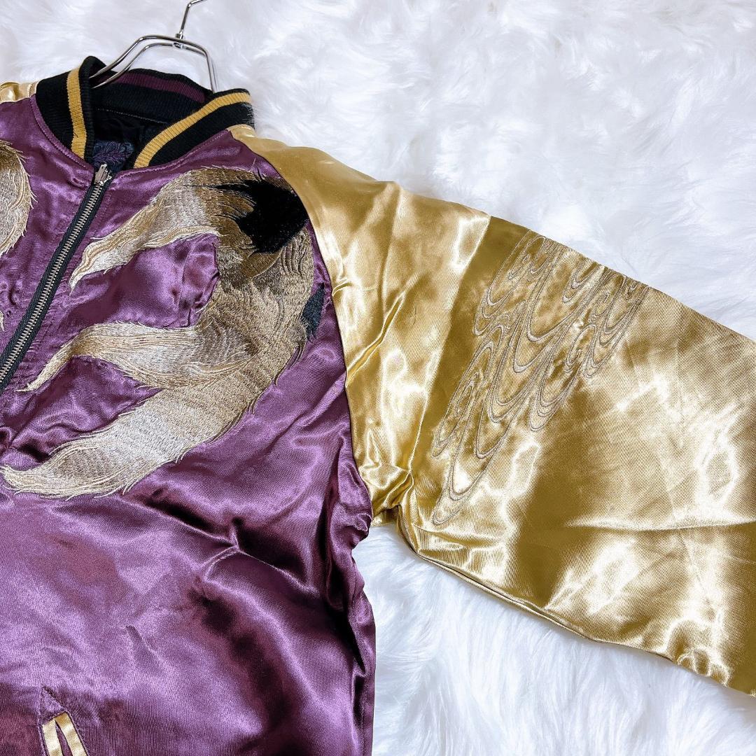 絡繰魂 　枝垂れ桜に九尾の狐 刺繍 和柄 スカジャン　リバーシブル　スーベニア