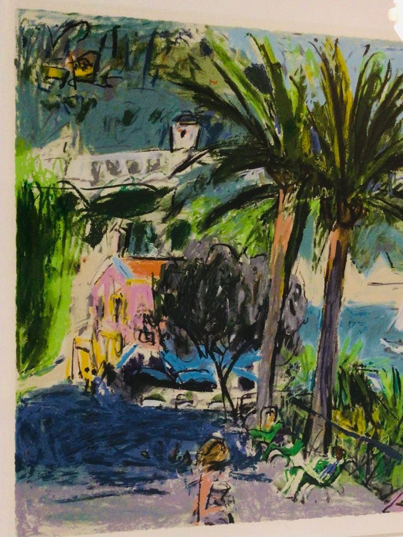 真作保証 神下雄吉 リトグラフ ヴィルフランシュの椰子 美品 額装つき