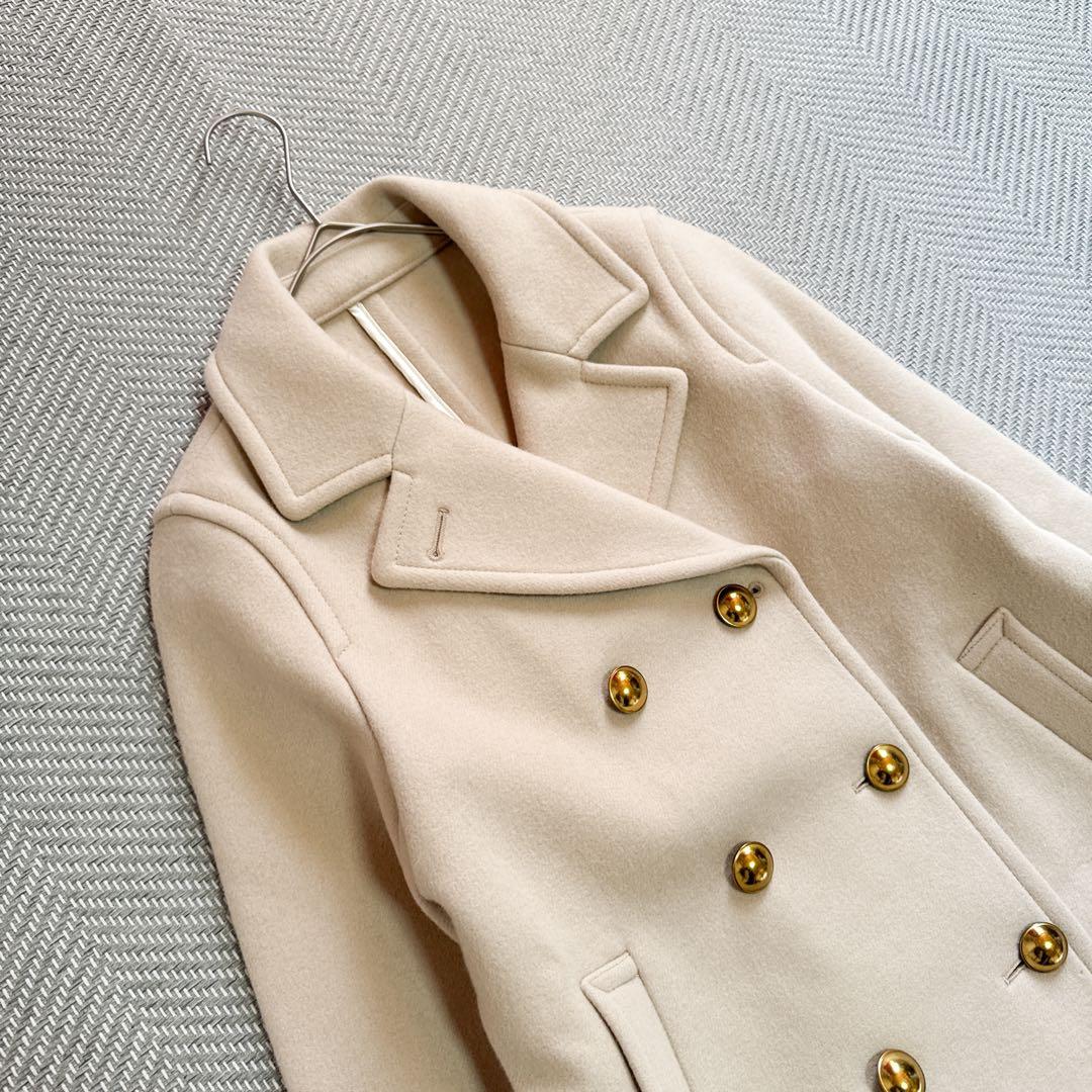 美品 IENA ラム リバー メルトン Pコート 金ボタン ウール100% 36