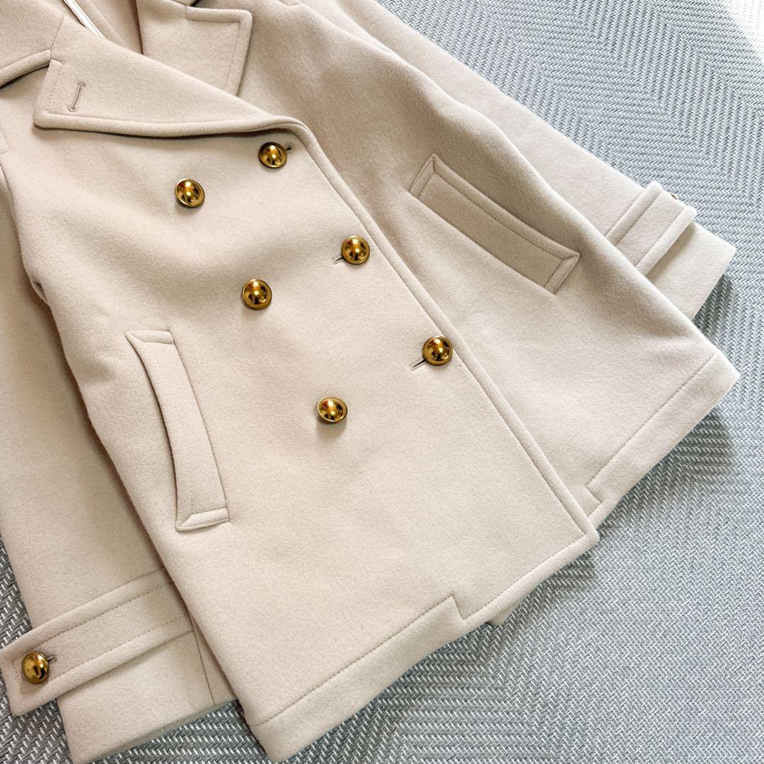 美品 IENA ラム リバー メルトン Pコート 金ボタン ウール100% 36
