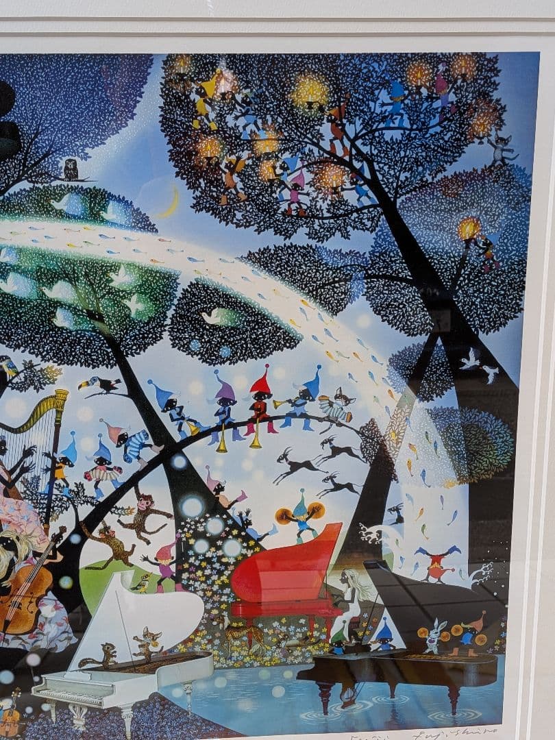 藤城清治 　こびとの楽園　レフグラフ版画　直筆サイン　裏書きあり 大判サイズ